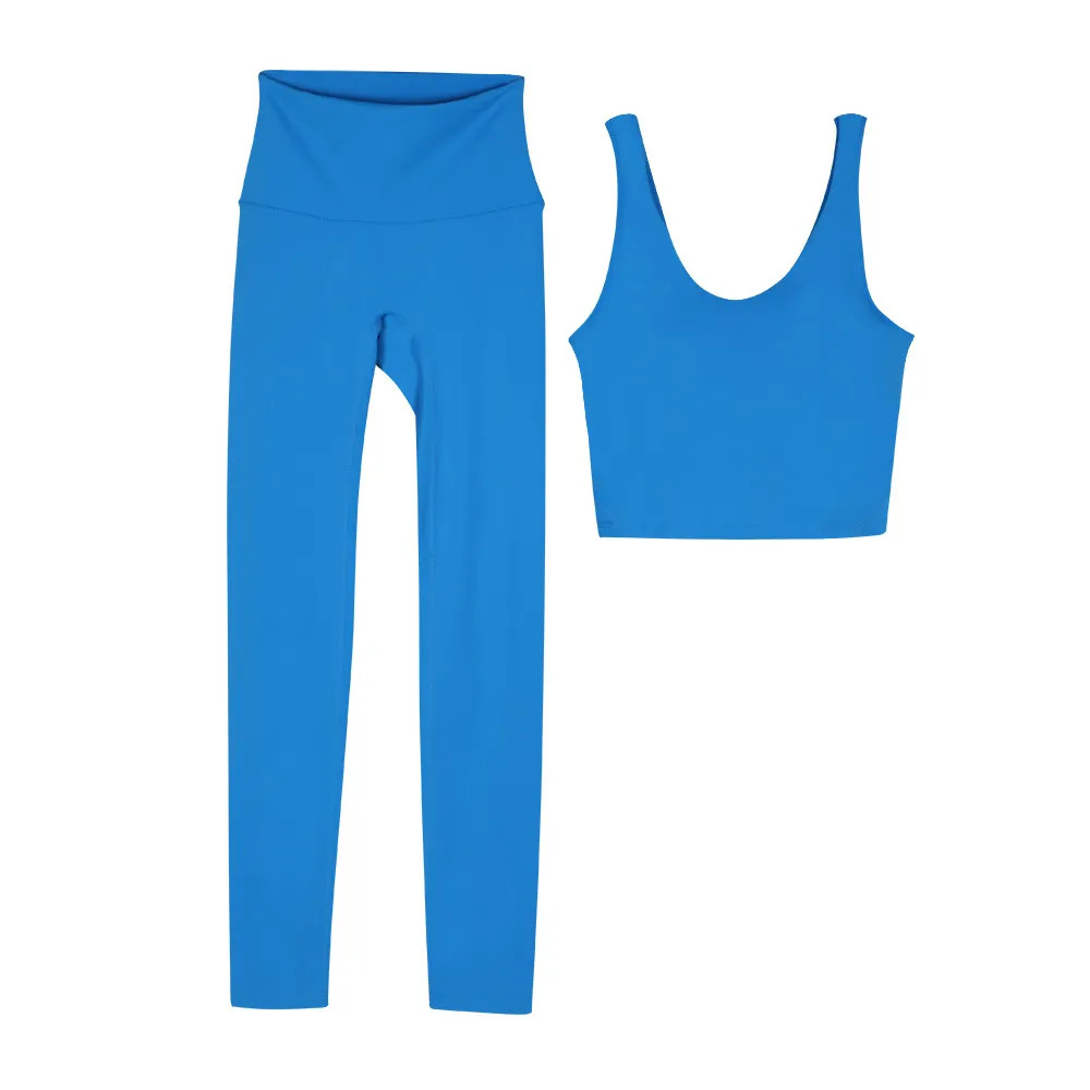 Yoga Set For Women 2 Piece High Waist Leggins With Bra Gym Clothes Workout Outfit Black Lightning blue yoga sets Sizes 2-12-image-1028663673