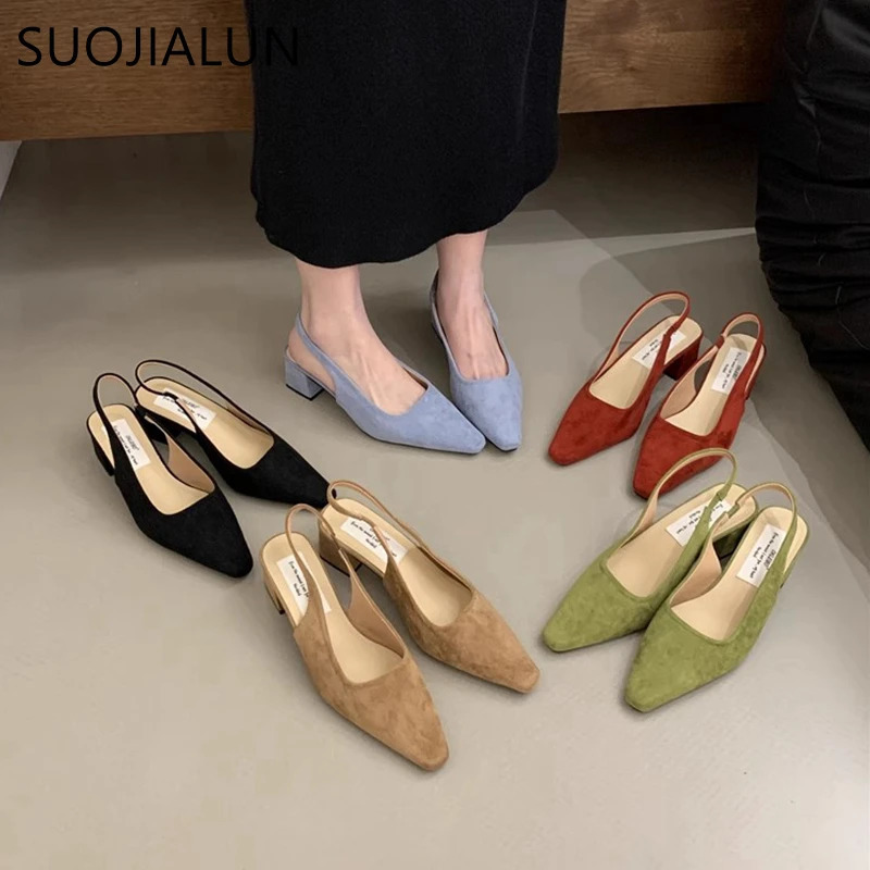 Suojialun 2024 Sandales de printemps mode Slippeur peu profond pour femmes chaussures carré talon bas robe extérieure mule pompe 241024