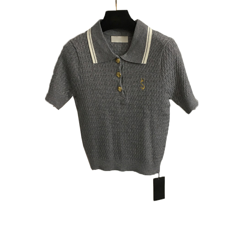 Polo Neck T Shirt Women Slim Tees Pullover Designer Sweater Girls Weave Pattern Sweaters Knitted Charm Shirts Tops Clothing