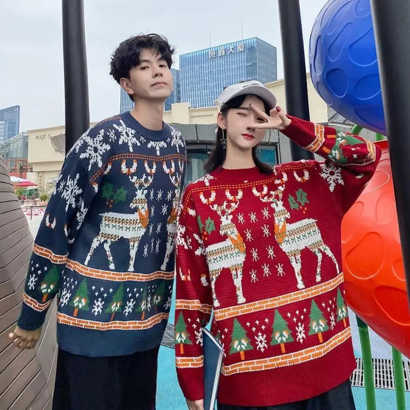 Automne et hiver latte art rétro pour hommes pull de Noël harajuku rue lâche couple paresseux pull masculin vêtements 241024