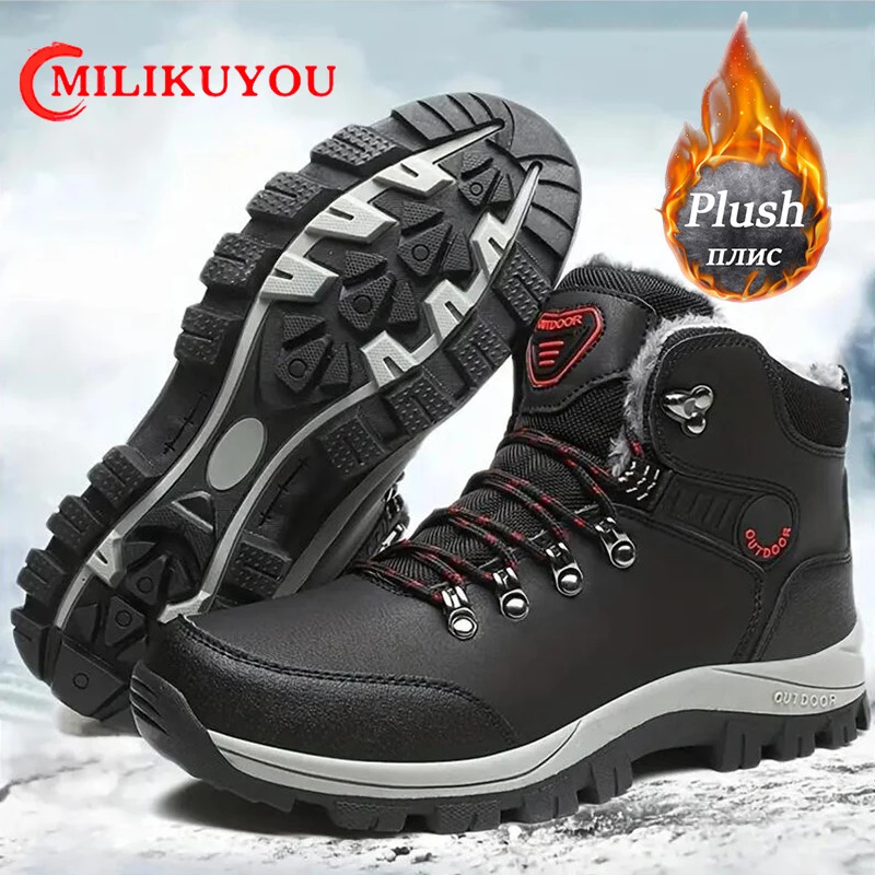 Bottes de neige antidérapantes antidérapantes 2024 Chaussures décontractées pour hommes chauds épaisses Chaussures de randonnée d'hiver avec des