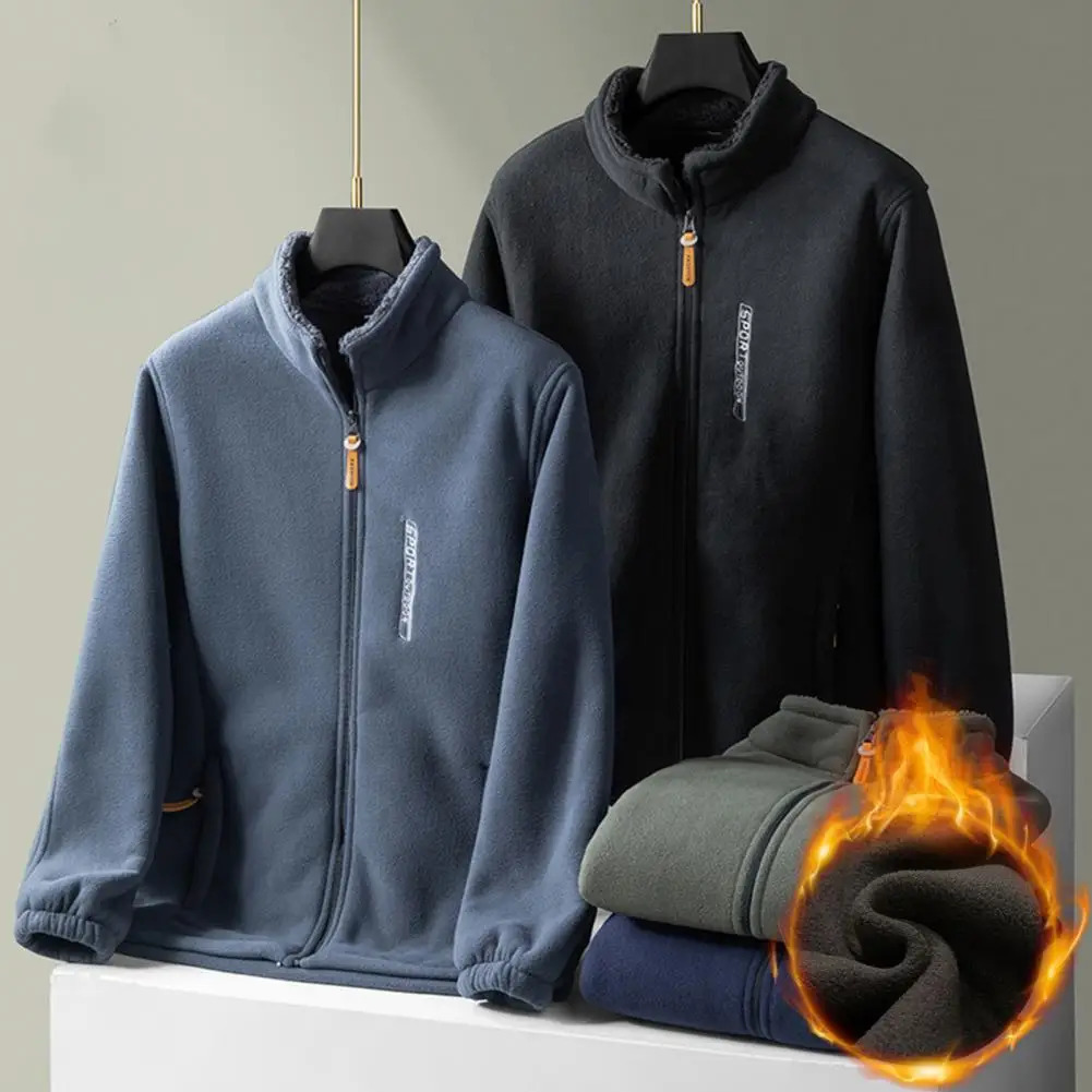 Men de manteau collier collier long manche en polaire polaire doublure de cardigan veste couleur couleurs de placard à fermeture éclair