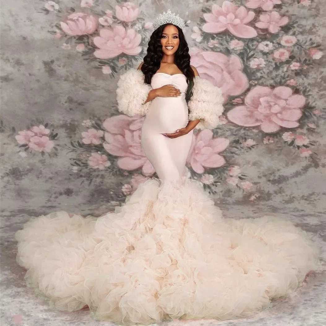 Dresses Elastic Pink Mermaid Maternity Photoshoot Photography Dress Baby Shower W241026 H250211-image-1047566685