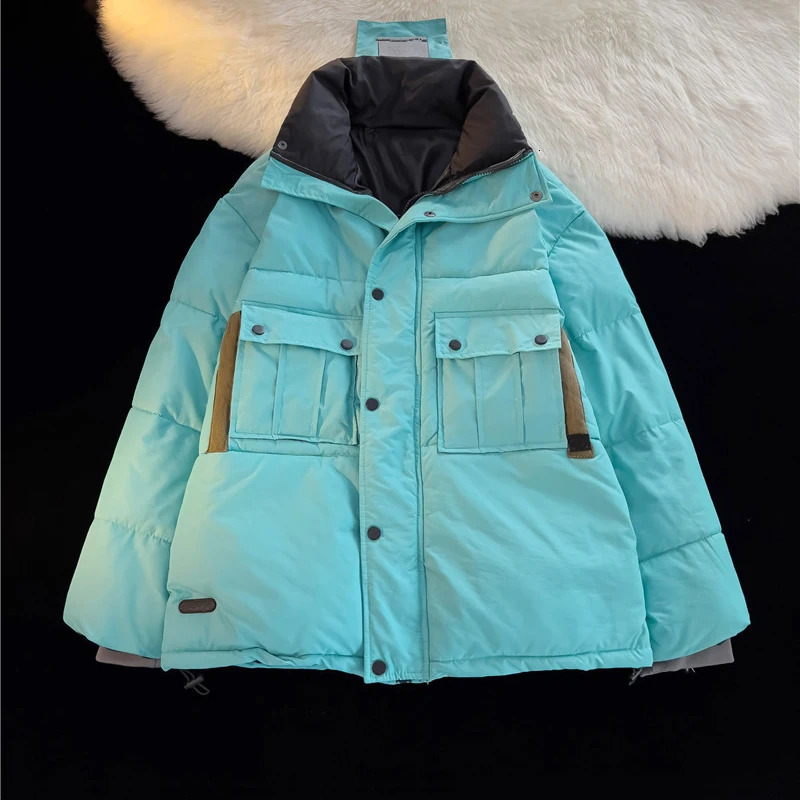 Veste moelleuse en coton pur Park Mens Park Loose Cut simple Veste chaude simple Boutons décontractés Hiver Vêtements d'hiver pour les couples E8