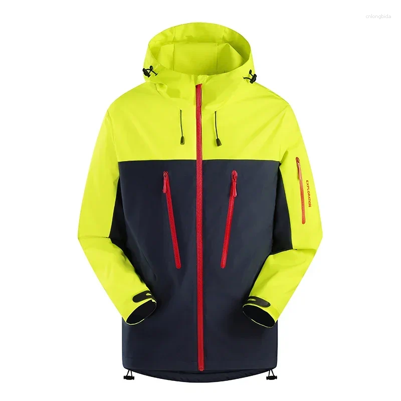 Men's Jackets Techwear Hooded Jacket Hiking Ski Zipper Pocket Glue Pressing Raincoat Unisex Autumn Casual Splicing Sports Windbreaker