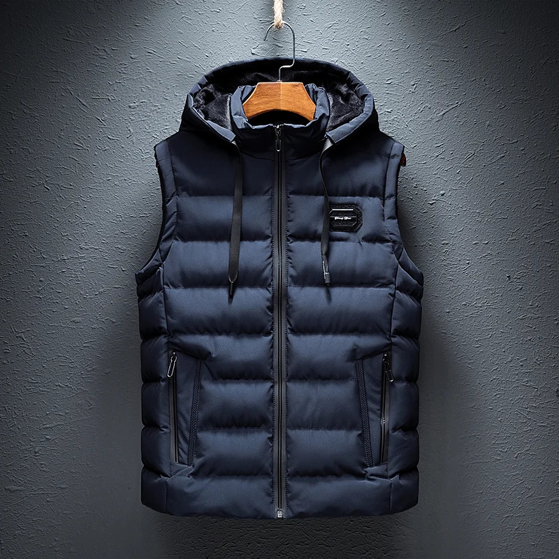 Hooded Spring Autumn Sleeveless Jacket for Men Fashion Warm Male Winter Vest Light Plus Size Mens Work Waistcoat 241028