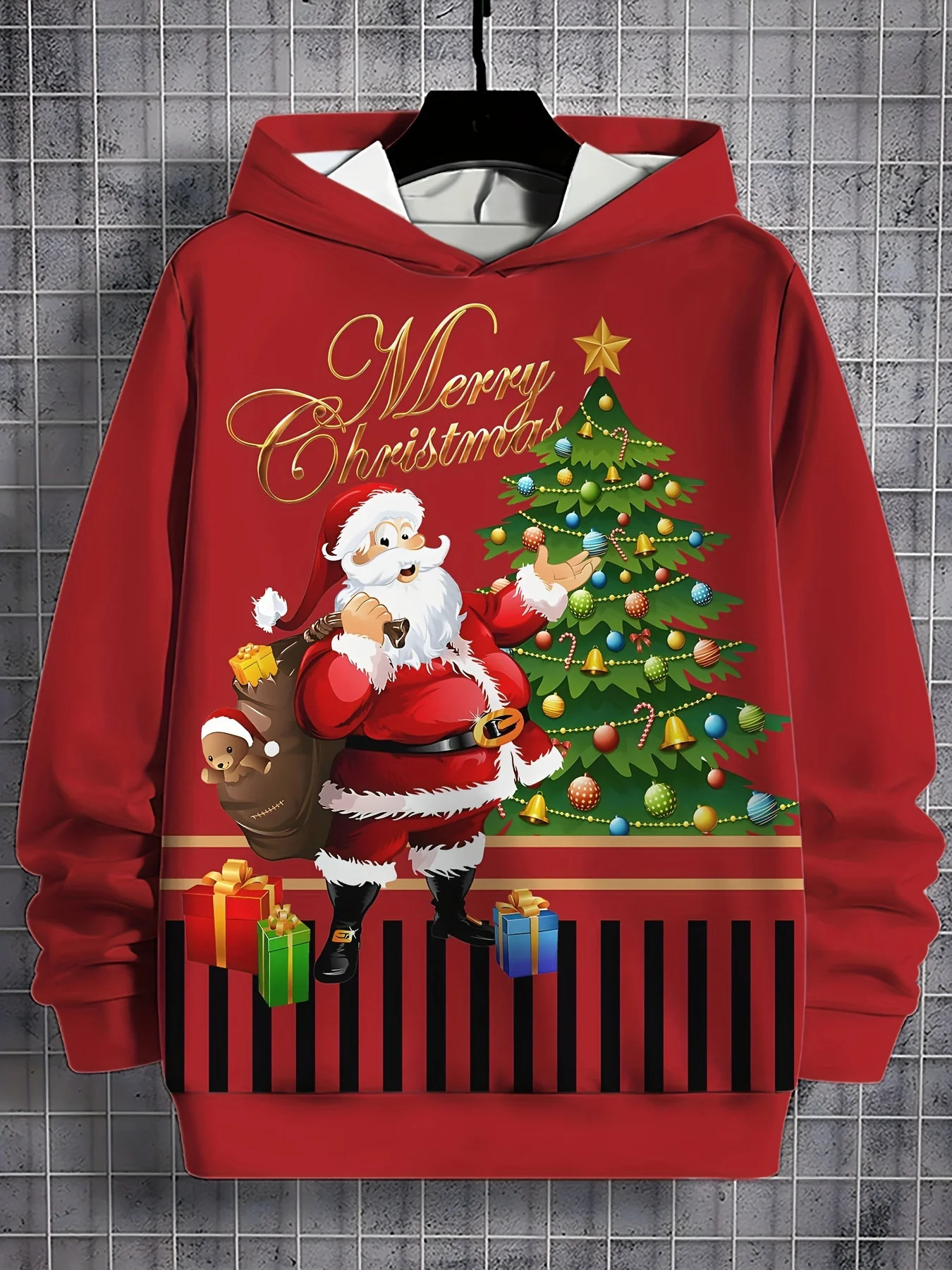 Sweat à capuche pour hommes sur le thème de Noël 3D Pulllateur imprimé à cordon de sport