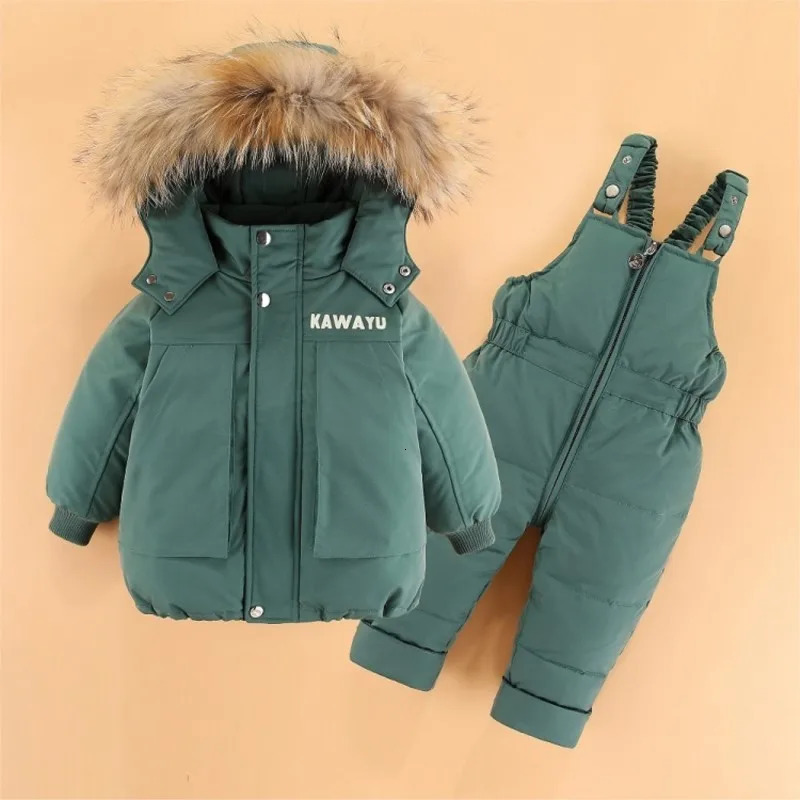 River l'hiver bébé garçon 2pcs Vêtements à capuche à capuche chaude bébé veste en bas 13y garçons salopette solide