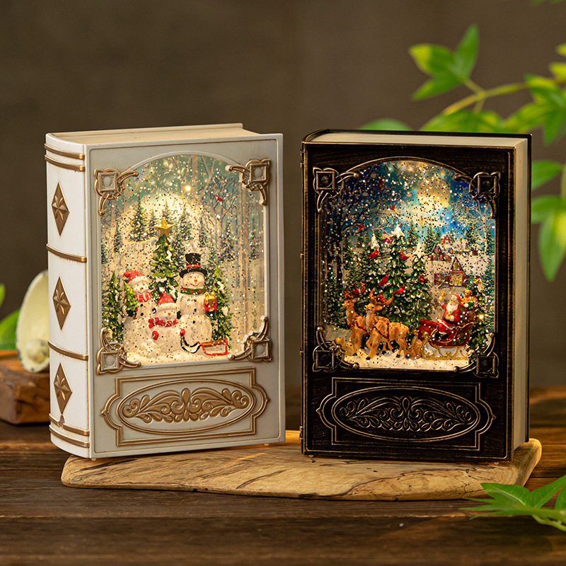 Christmas cross border wind light gift book night light old music box decorations music box snow crystal ball-image-1028749341