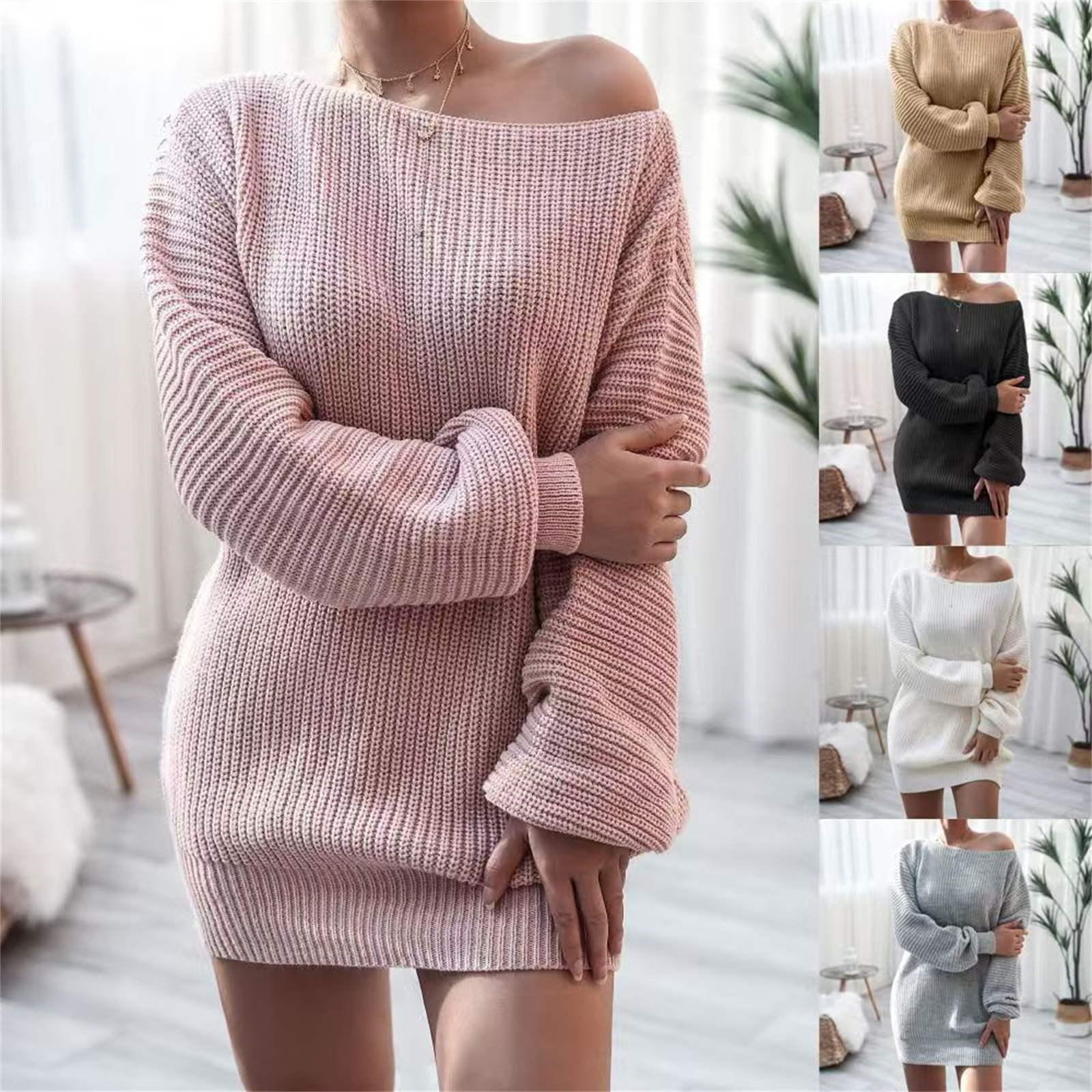 Womens Knitting Dress Knitted Women Sweaters Coats short Dresses Clothing Tracksuit Women Knits skirts Causal Outfits Ladies Sexy Long Sleeves Fe