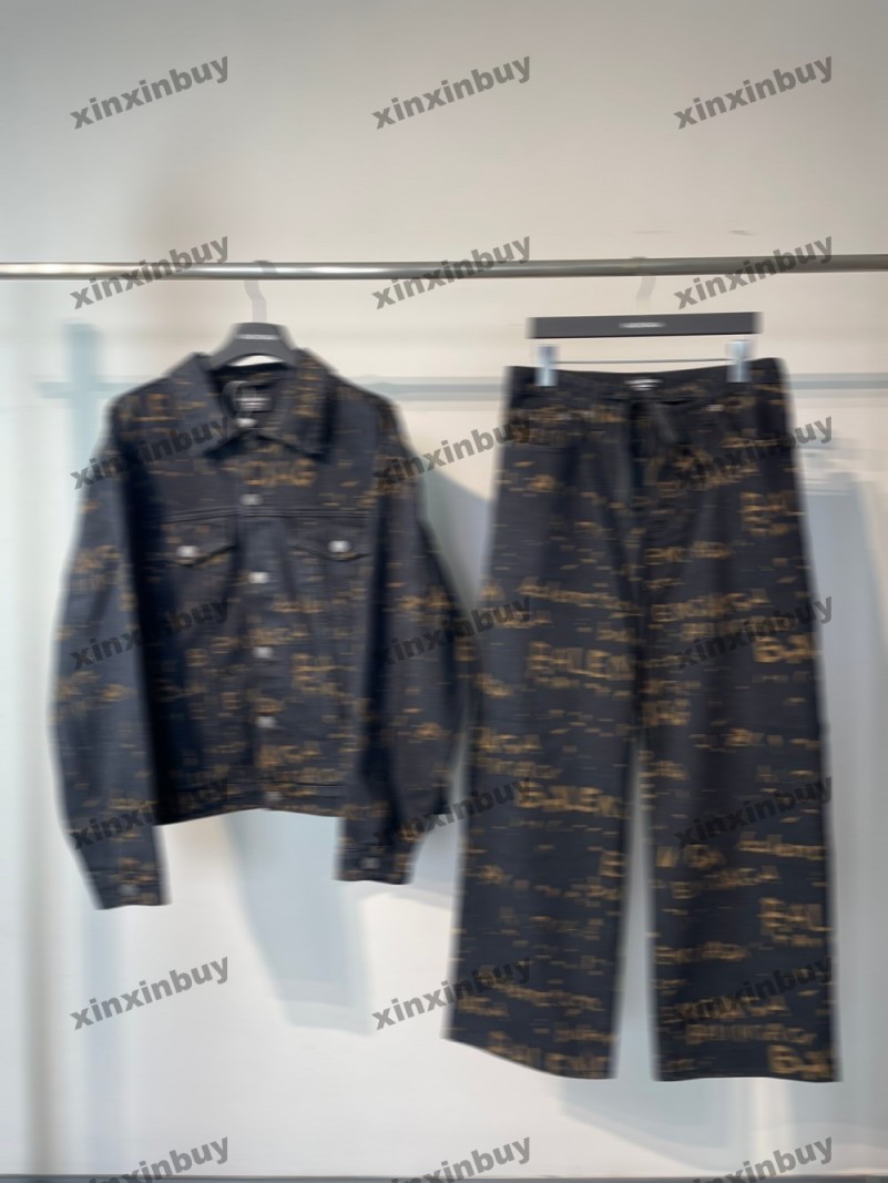 xinxinbuy Men designer Coat Jacket Graffiti letter printing flower jacquard paris denim Multiple pockets long sleeves women black S-2XL