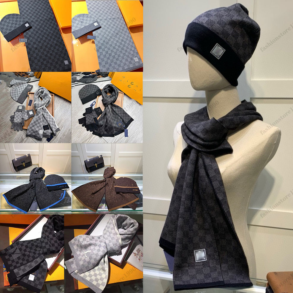 2025 Designer scarf, gloves, borderless hat, high-quality cashmere luxury three-piece scarf, 100% wool embroidered letter combination flower signatu