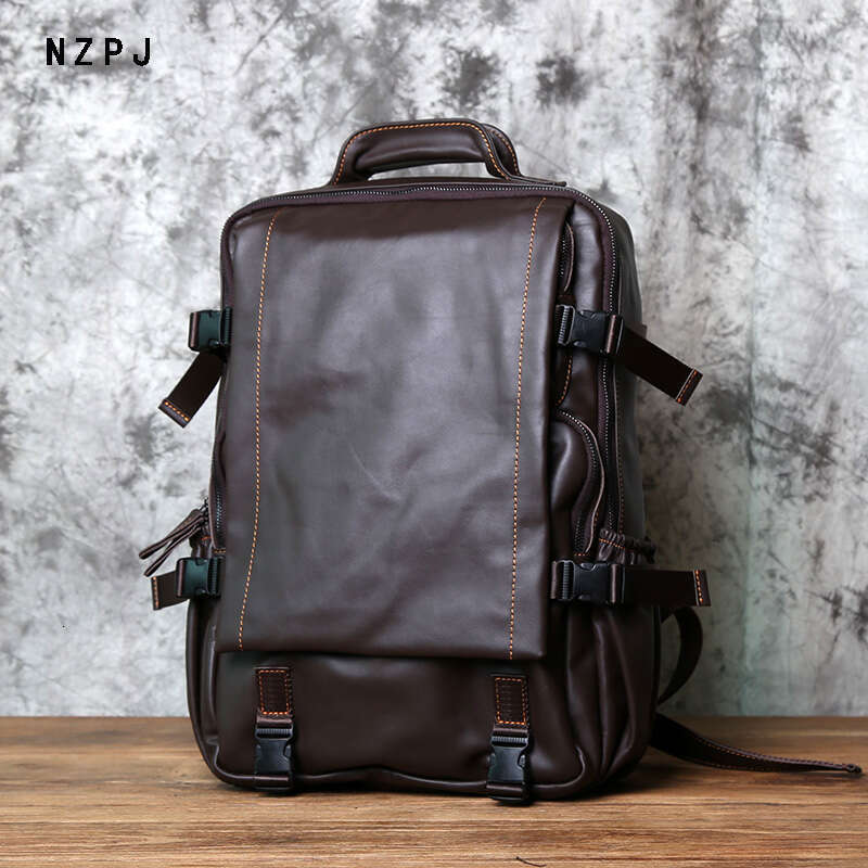 Business de loisirs en cuir en cuir de haut niveau pour hommes sac à dos de grande capacité sac à école féminine NZPJ
