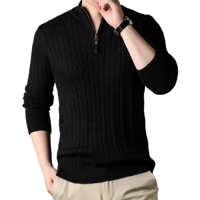 Mens Mock Neck Sweater 14 Zip Cable Knitted Pullover Slim Fit Long Sleeve Chunky Casual Winter Thermal Twisted Sweaters 241028