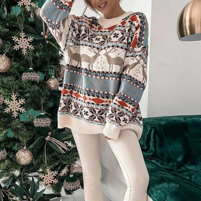 Pull à poil à manches longues décontractée pour femmes Pull imprimé de Noël de la mode pour femmes pour les femmes Sweater lâche Style 241028