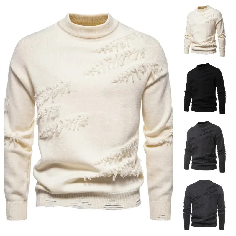 Mens Knitted Sweater Fashion Round Neck Warm Thick Sweaters Loose Shoulder Style Vintage Pullover Men 241028