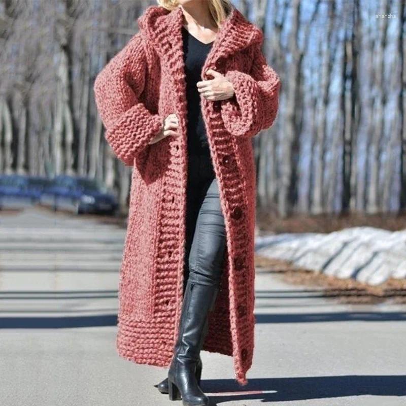 Women's Knits 2024 Fall Winter Hooded Oversized Large Size Sweaters Thick Warm Cardigan Women Knitted Coats Loose Long Overcoats Knitwear