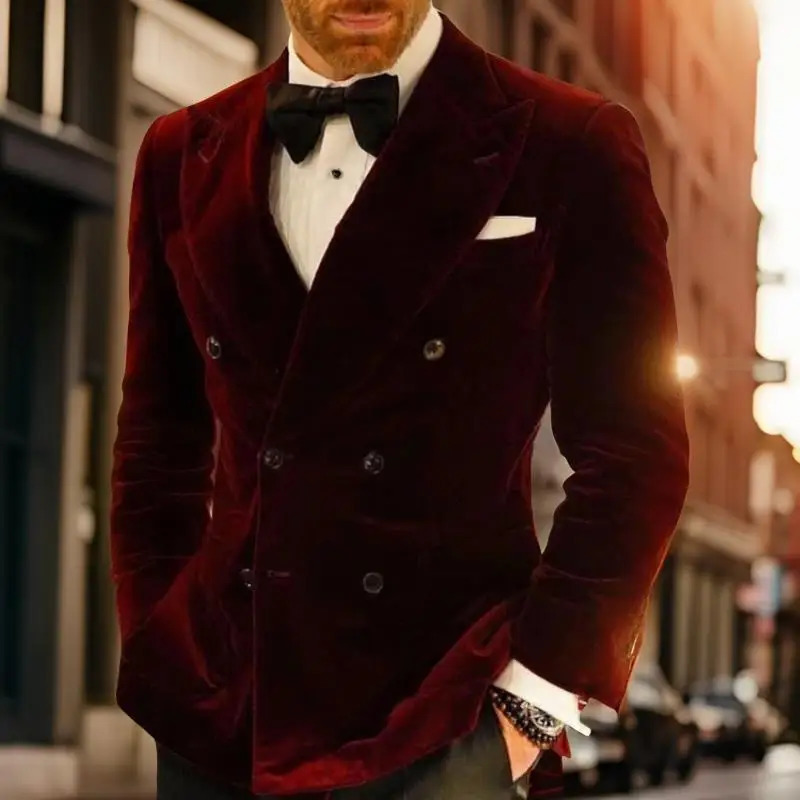 Veste de mariage ultra mince et ajustée adaptée aux fêtes de mariés 1 Velvette de mariage en velours