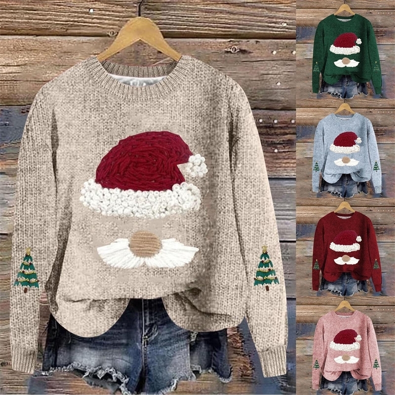 2025 Arbre de Noël pour femmes brodées Top Autumnthick Trayer Fleur Round Coulle Casual Pull 241028