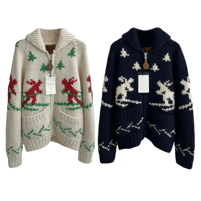 Noël et années à col ferme ouvert top ski ski motif en tricot veste de pull lâche avec poches adaptées aux femmes tricoter 241028