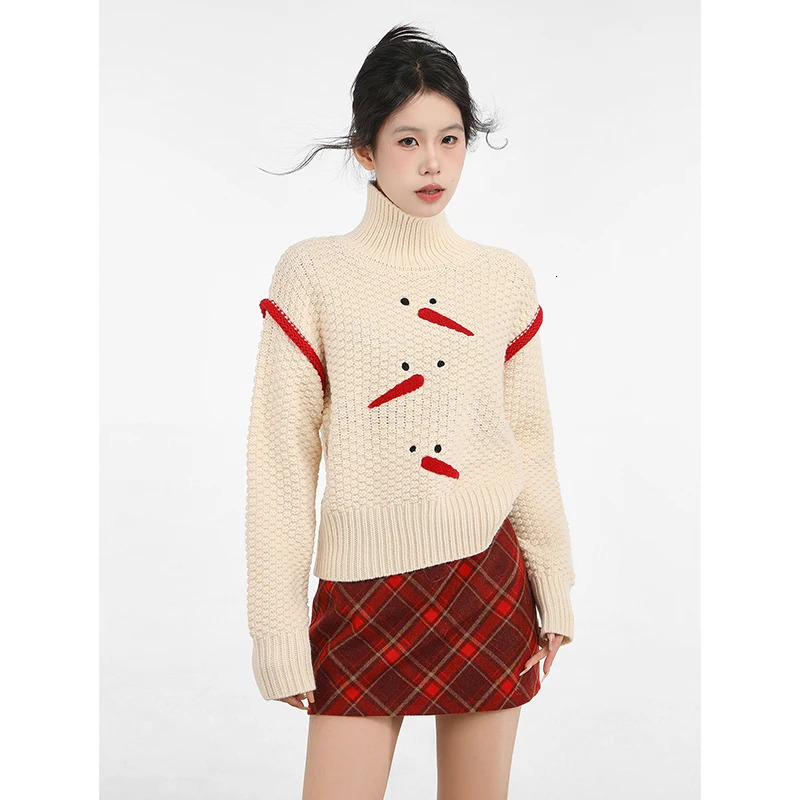 Pull de collection de Noël printemps broderie solide n collier de tortue chemise chaude femme élégante zipper amander tricot 241028