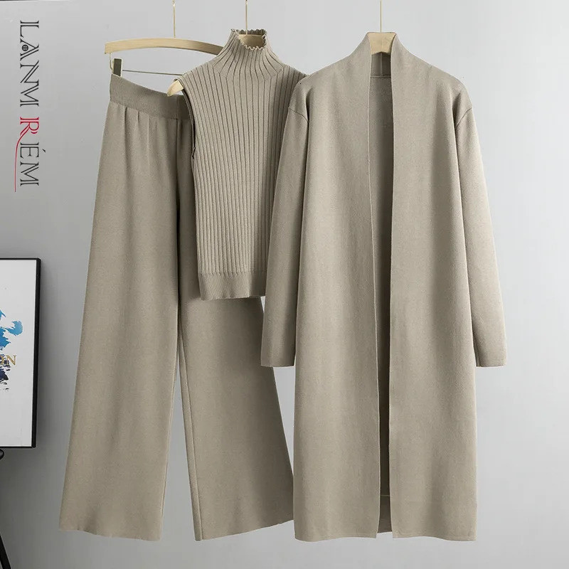 LANMREM 3 Piece Set Women Knitted Vest Cardigan Pants Set Ladies Sweater Suit Casual Clothing 2024 Autumn Winter 2DA8580 241028