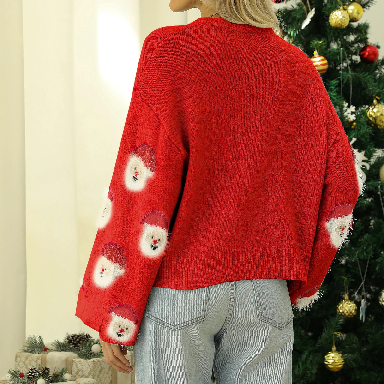 Pullover pour femmes imprimé Santa Claus Fête de vacances de Noël Skydiving Collier à manches longues Pull décontracté à la mode 241028