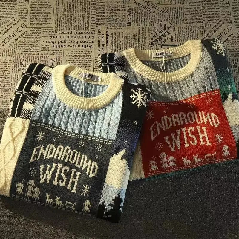 American rétro pulat de personnalité lâche y2k patch paresseux travail de Noël pull universel cohésion à la mode des femmes 241028