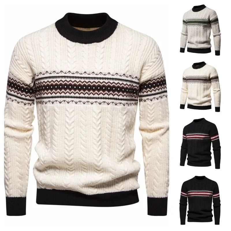 Autumn and Winter Warm Sweaters Mens Knitted Thick Sweater Round Neck Fashionable Casual Pullover Harajuku 241028