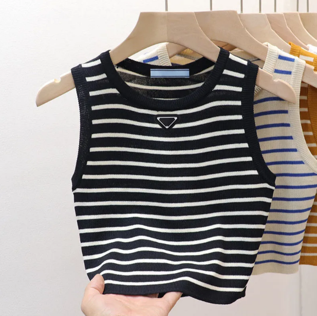 Designers Women's Striped Knit Camisole Tanks Fashion Casual Cropped Sports p Sleeveless Top Elasticity Vests Women Tank Camis Wild Crop Sho