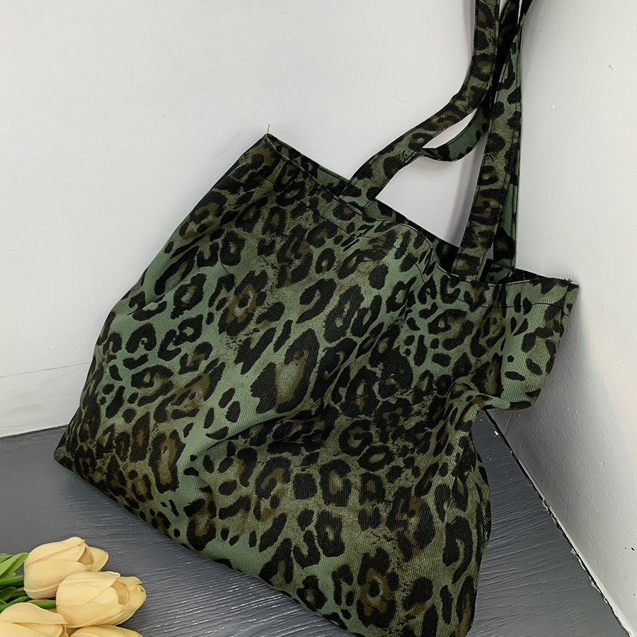 fashionable leopard print shoulder bag large capacity shoulder shopping bag fashionable canvas bags women's tide wholesale