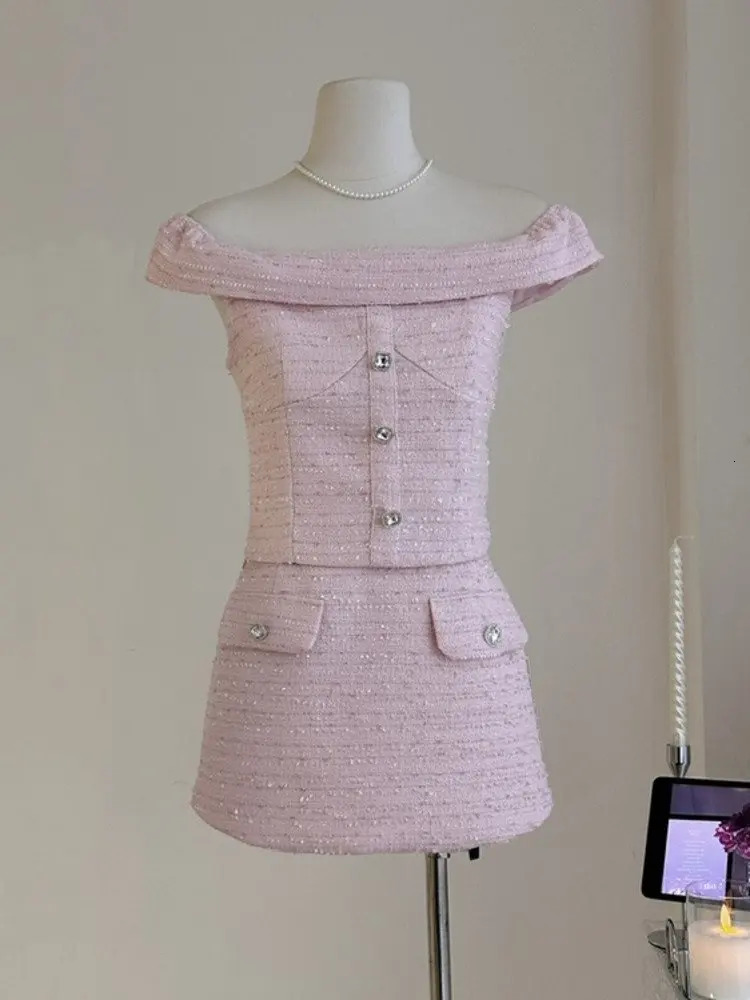 High quality French fashion coarse woolen two-piece set womens topmini skirt set womens Y2K Korean elegant sweet 2-piece set 241028