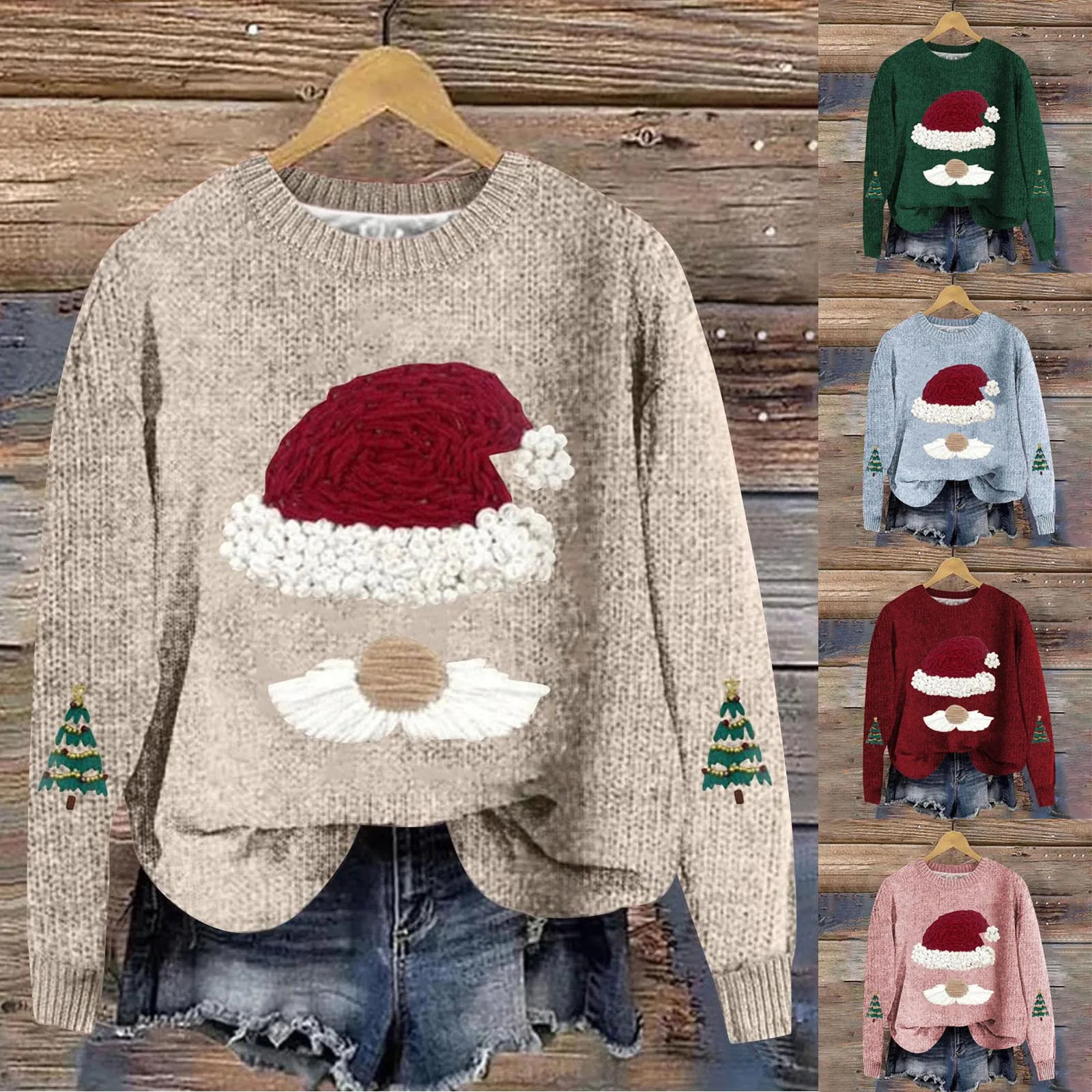 2025 Arbre de Noël pour femmes Broided supérieur automne / hiver épais pulsé fleur coule rond Pull décontracté 241028