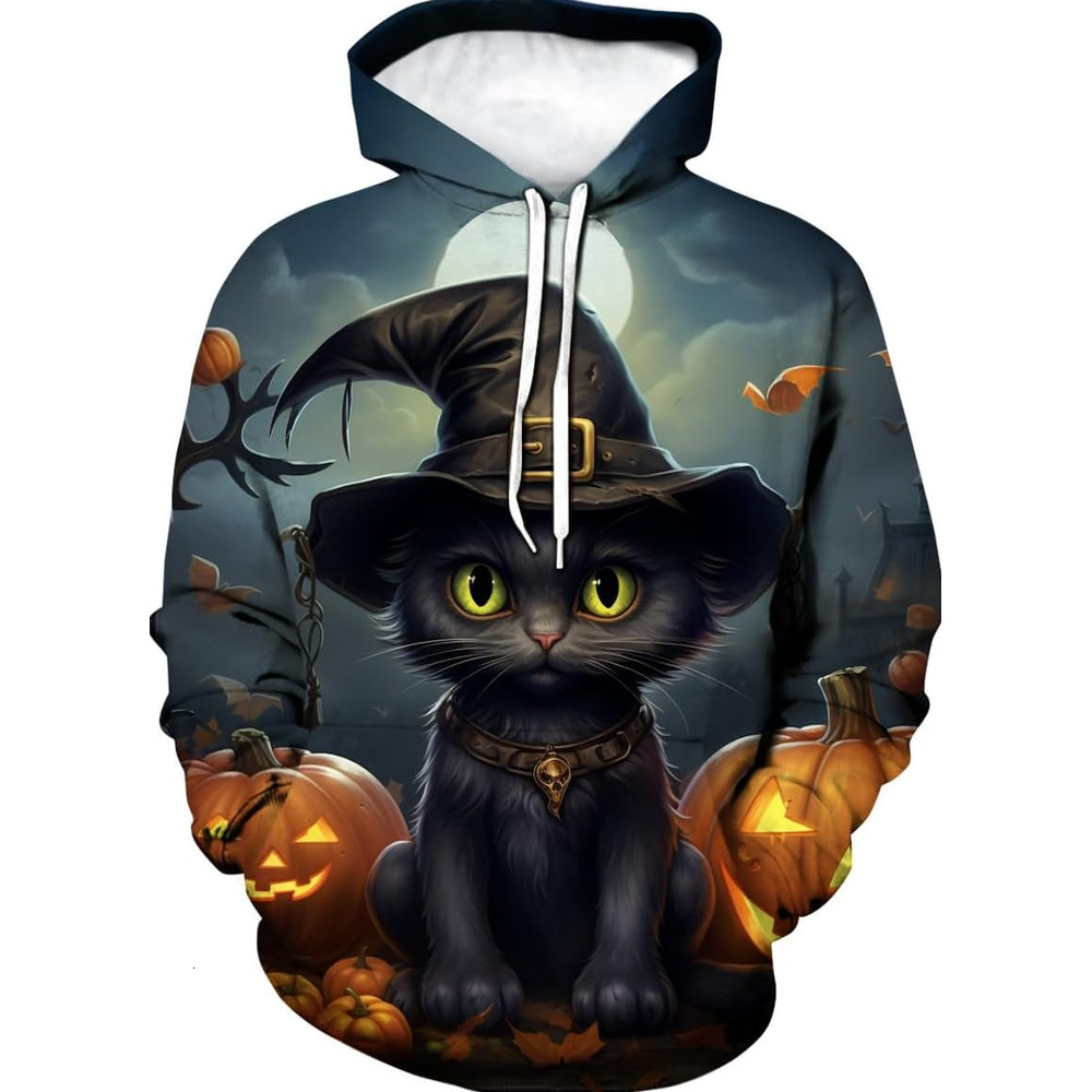 Hoodie for Mens Womens Halloween Ghosts Pumpkins Black Cat Hoodie Halloween Graphic Long Sleeve Sweatshirts Graphic Fashion and leisure