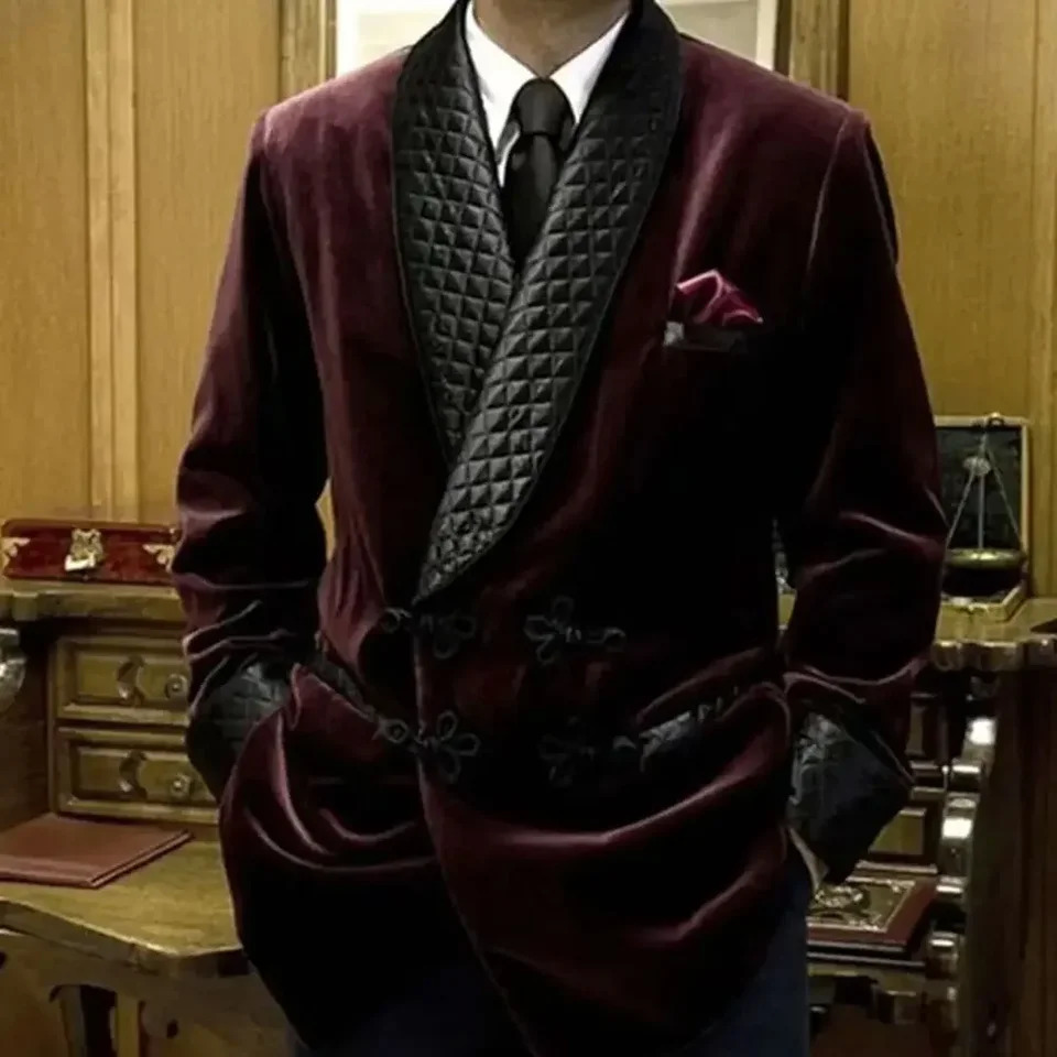 Élégant châle repeuple velours veste pour hommes en vrac double poitrine coffre formelle robe de soirée de mariage à la mode veste pour hommes 24