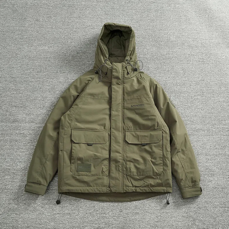 Hooded cargo down jacket mens fashion casual couples autumn and winter warm duck filling top 241028