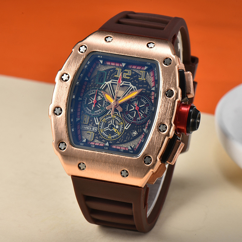 2024 new foreign trade men's quartz watch multi-functional six-pin wine barrel fashion hollow business watches