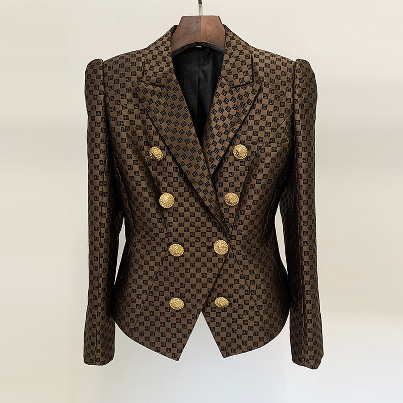 Women's Suits Fashion Style Early Spring Celebrity Lion Double-breasted Slim Jacquard Blazer Jacket