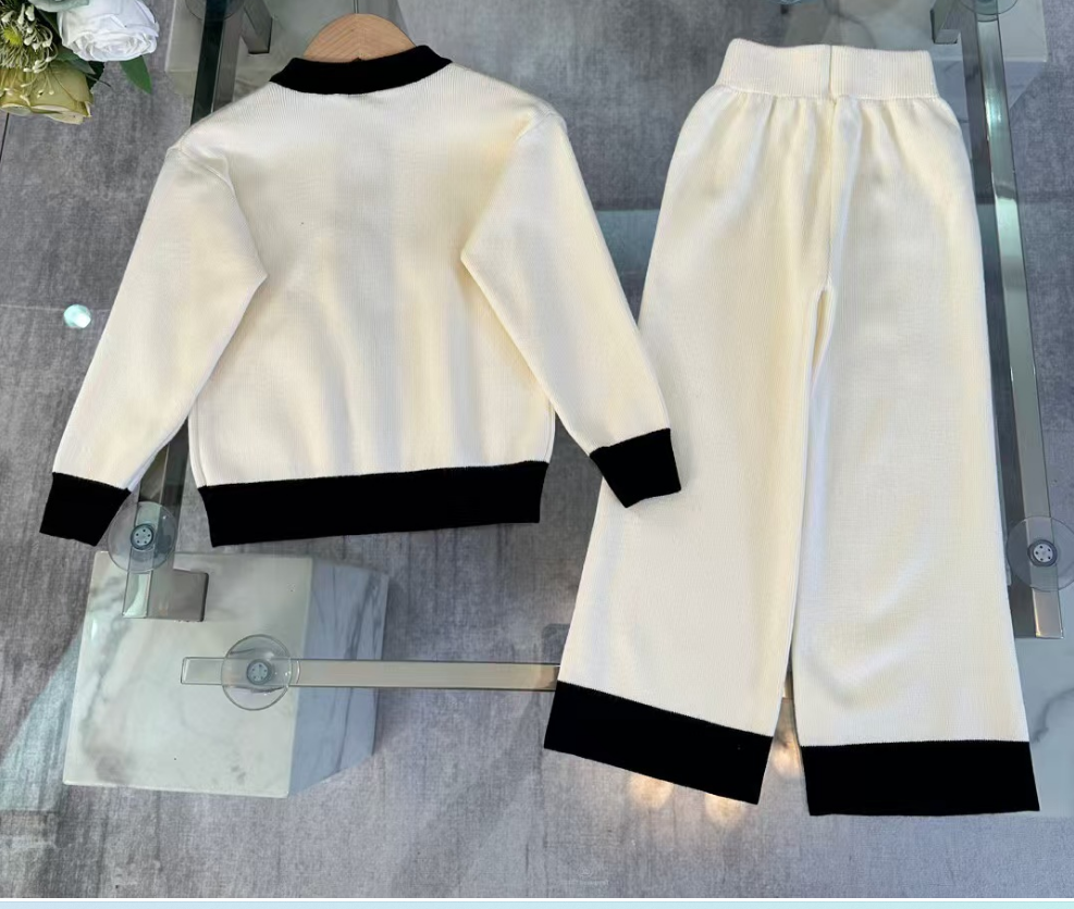 Nouvelles filles Cardigan en laine manteau pantalon en laine 2 pouces ensembles de vêtements BabyKids fille vêtements printemps automne filles pl