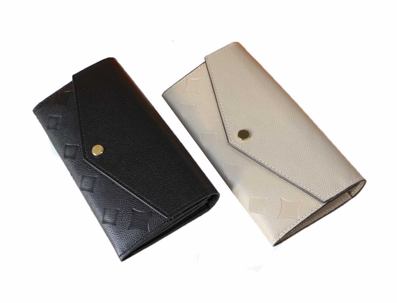 Designer Women's Wallet Fashion Empreinte Sarah Purse Premium Quality Classic Embossed Flowers & Letters Envelope Long Card Holder Elegant C-image-852694124