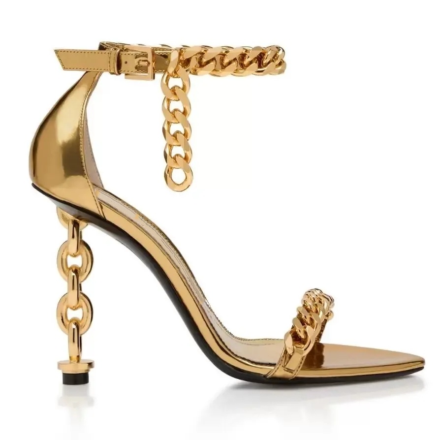 Sandales chaussures de mariage talons hauts en cuir chaîne talon bride à la cheville chaîne-maillon talon femmes dame fête été