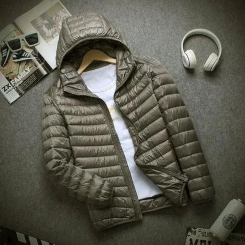 Autumn Winter Light Down Jacket Mens Fashion Hooded Short Large Ultrathin Lightweight Youth Slim Coat y241024