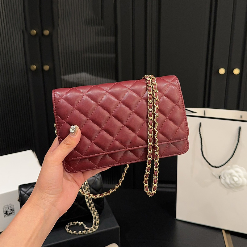 Women Designer Lambskin Wallet On Chain Shoulder Bags Classic Flap SNAP Gold Metal Hardware Matelasse Chain Crossbody Handbag Card holder Multi P-image-956291190