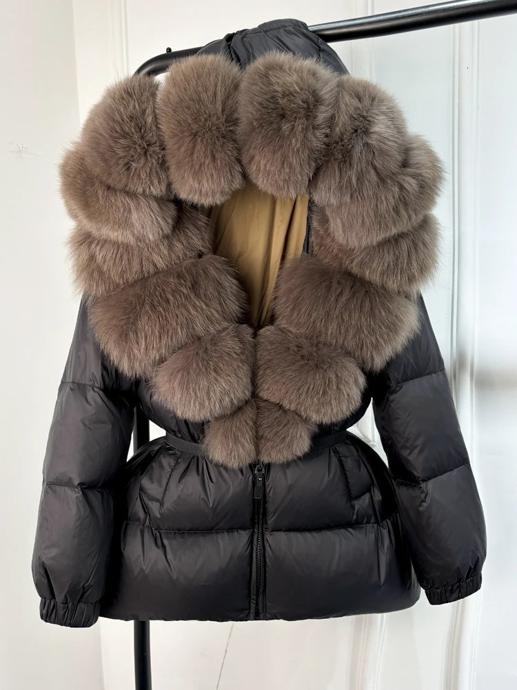 2024 Fashion Winter Puffer Down Jacket Women Real Fur Hooded Thick Warm 90 White Duck Coat Female Waterproof Parka 241030