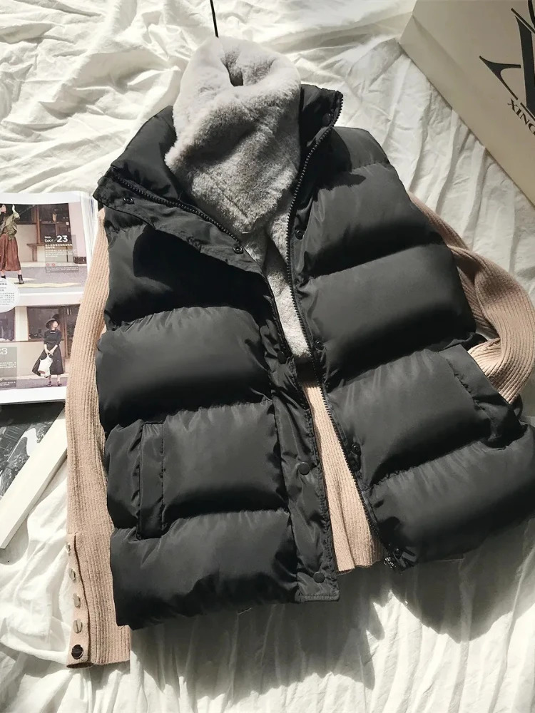 Women Winter Warm Cotton Padded Puffer Vests Sleeveless Parkas Jacket 241030