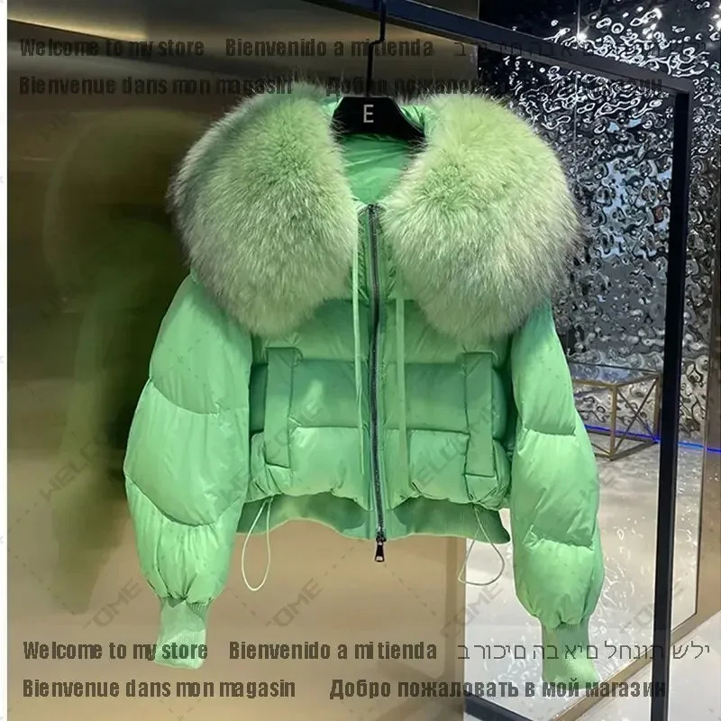 Winte Green Big Fur Collar Parka Duck Down Coat Thicken Warm Snow Parka Female Loose Puffer Jacket Outerwear Women 241030
