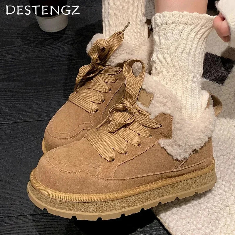 Plate-forme femmes fourrure en daim chaussures chaudes bottes de neige décontractées femme tendance courte en peluche confortable sneaker mujer 7