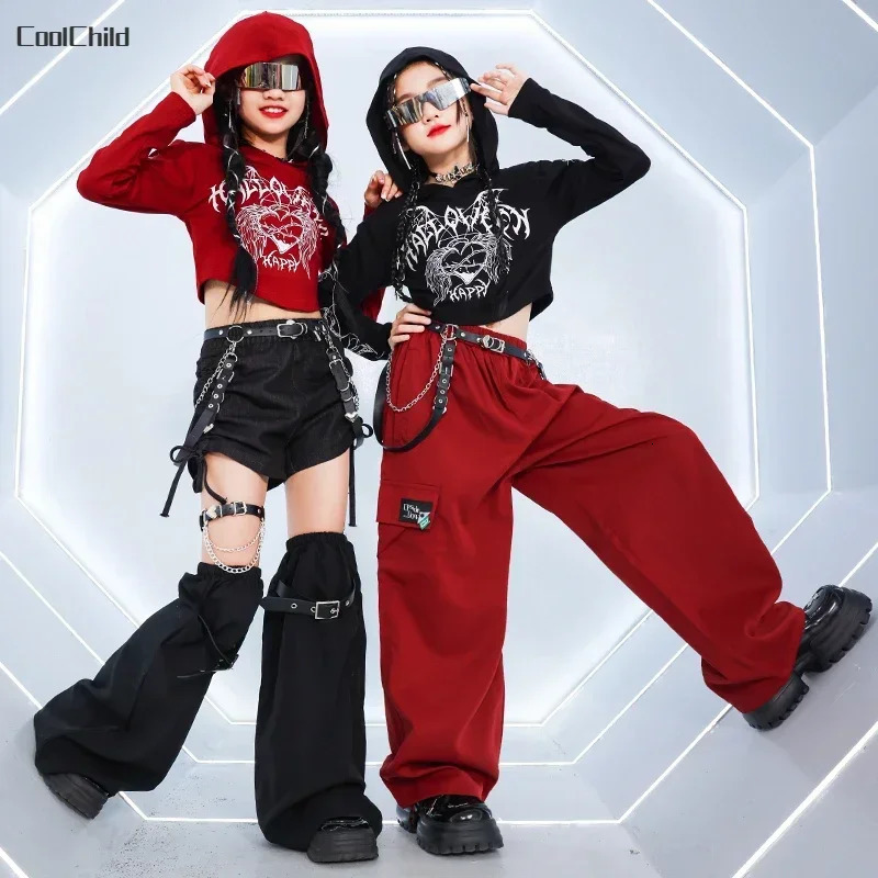 Hip Hop Girls Kpop Crop Hoodies Street Dance Pantalons Cargo Kids Streetwear Top Plaid Jirts Enfants Costumes de jazz Costumes de vêtements 24103