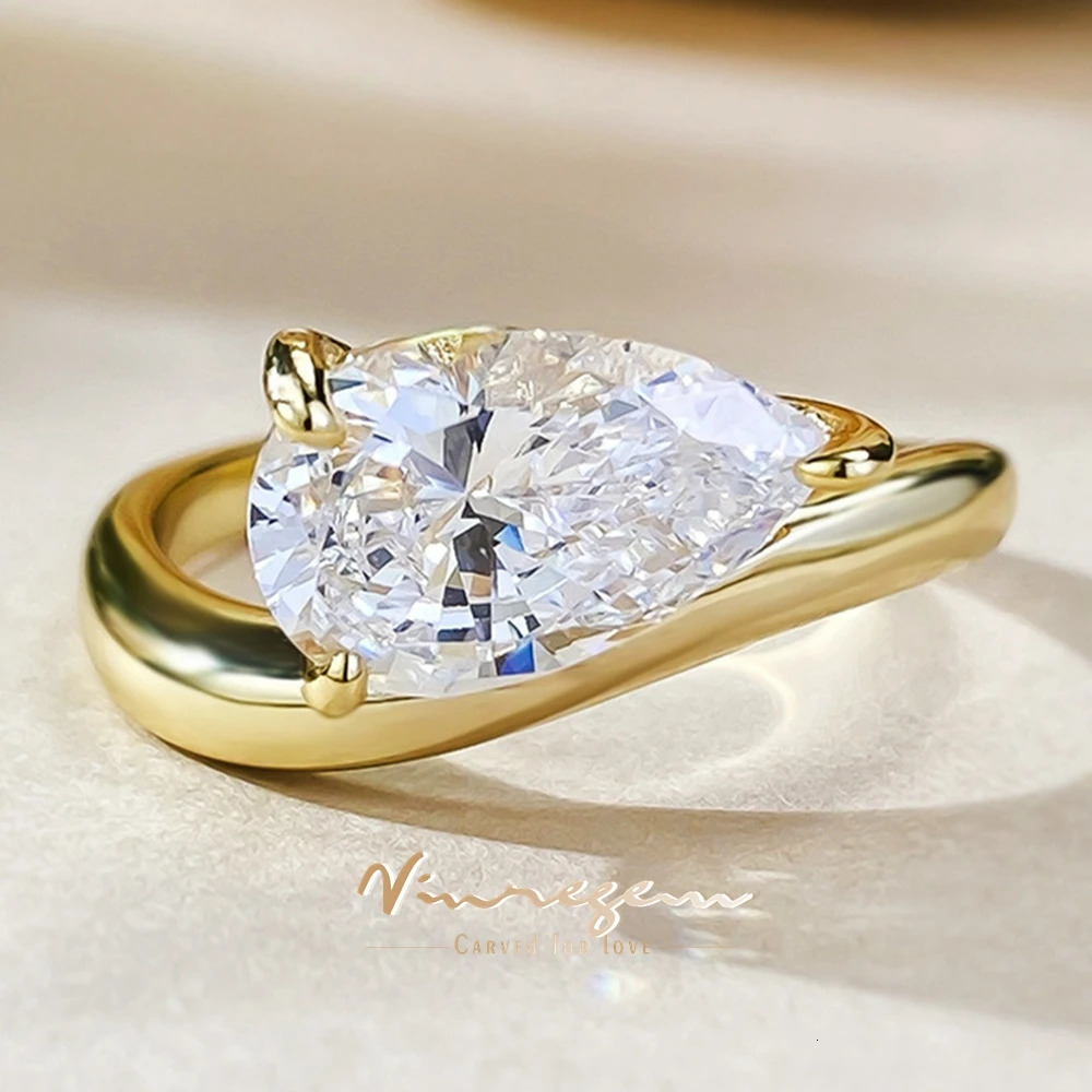 Vinregem 711 MM 2 CT Pear Cut Lab Created Sapphire Gemstone Ring For Women 18K Gold Plated 925 Sterling Silver Fine Jewelry 241030