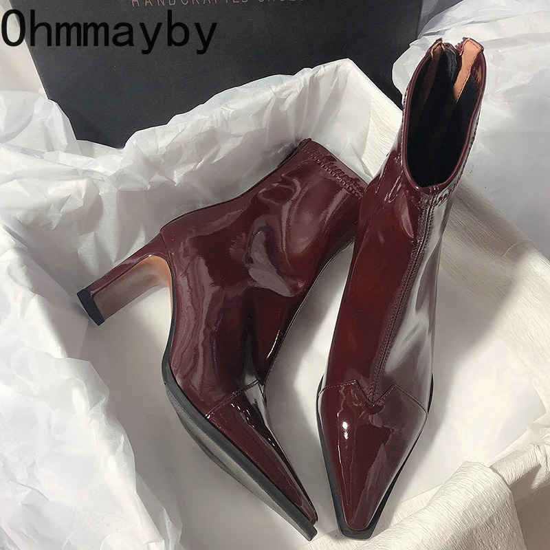 High Heel Women Short Boots Fashion Zippers Retro Style Autumn Winter Pointed Toe Ladies Dancing Party Prom Shoe 16c8